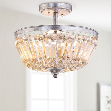 Caleb 14.2" Crystal / Metal LED Semi Flush Mount - JONATHAN Y